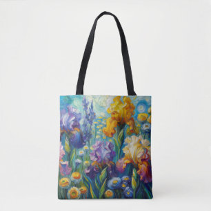 Irises Tote Bag Lush Oil Painting Style