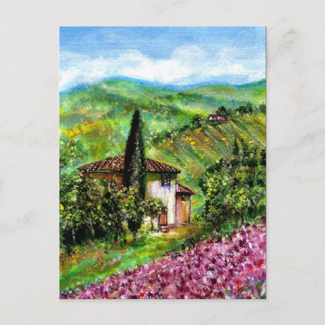 IRISES TUSCANY LANDSCAPE ,Purple Flower Fields Invitation Postcard (Front)