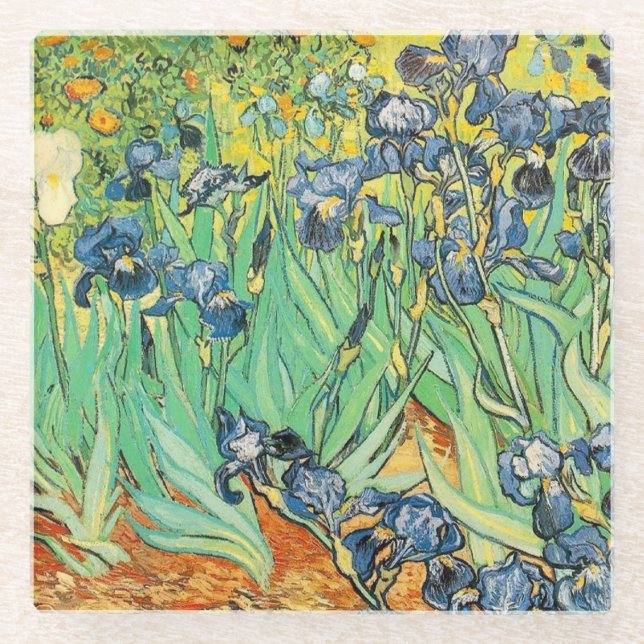 Irises - Van Gogh - c1889 Glass Coaster (Front)