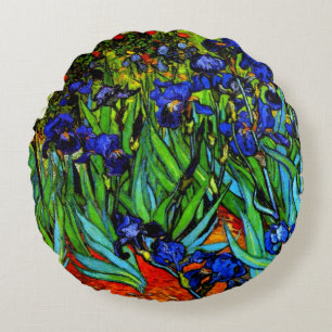 Irises, Van Gogh's famous floral painting Paper Pl Round Cushion