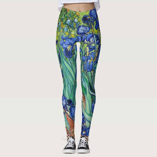 Irises Vincent Van Gogh Blue Flowers Nature Art Leggings (Front)