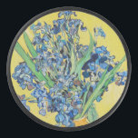 Irises  Vincent van Gogh  Hockey Puck<br><div class="desc">Irises (1890) Vincent van Gogh. Lovely positive still life. Large yellow vase with a bouquet of blue irises on a yellow background. Reproduction of famous works of art  images in the public domain.</div>