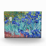 Irises  Vincent van Gogh  Photo Block<br><div class="desc">Irises (1889) Vincent van Gogh.Cute summer landscape. Blue irises bloom in a flowerbed in a green garden.  Reproduction of famous works of art  images in the public domain.</div>
