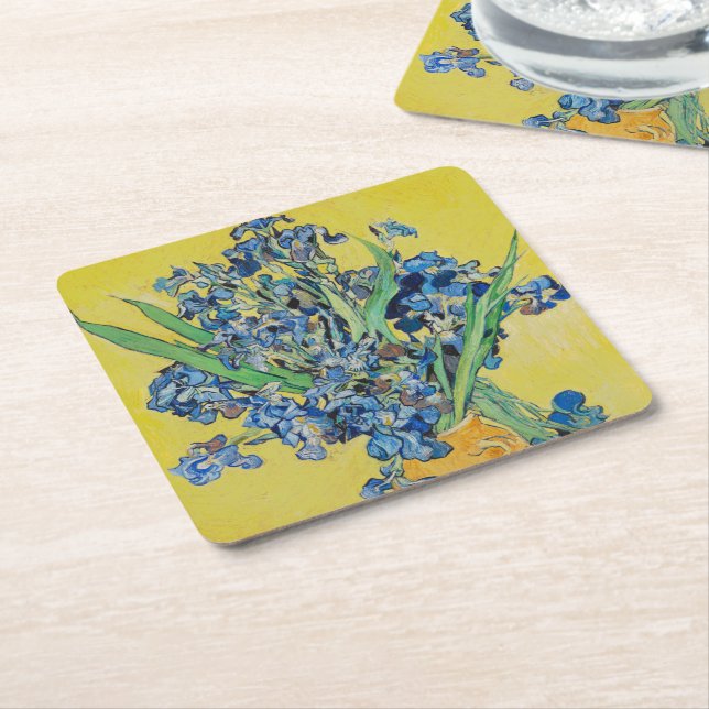Irises  Vincent van Gogh Poster Square Paper Coaster (Angled)