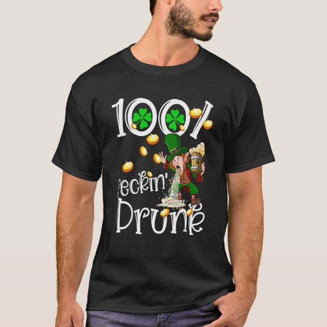 Irish 100 Feckin Drunk Leprechaun Puking Drink Pat T-Shirt (Front)