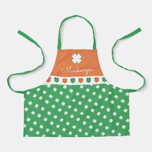 IRISH 4 Leaf Clover Pattern with YOUR  NAME Apron