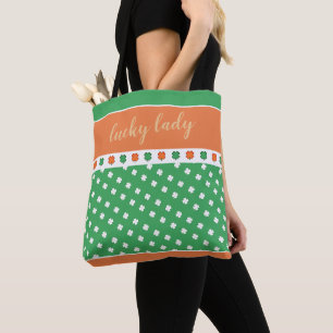 IRISH 4 Leaf Clovers with Lucky Lady Text Tote Bag