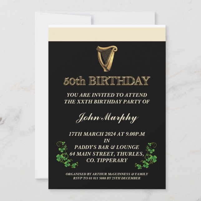 Irish 50th Birthday Party Invitation (Front)