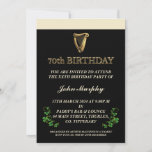 Irish 70th Birthday Party Invitation<br><div class="desc">This is about as Irish as an invitation can get. The golden harp of Ireland against 'the black stuff' with a Shamrock decoration. Designed here in the Heart of Ireland this invite is fully customisable, letting you choose how you wish to word it. The perfect invite for someone Irish or...</div>