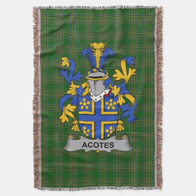  Irish Acotes Coat of Arms Family Crest Ireland Throw Blanket (Front Vertical)
