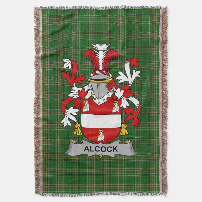  Irish Alcock Coat of Arms Family Crest Ireland Throw Blanket (Front Vertical)