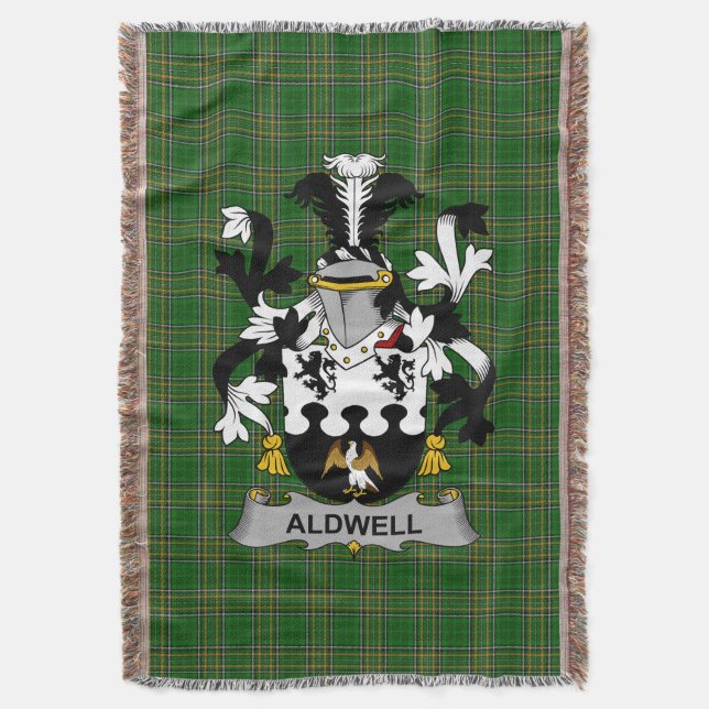 Irish Aldwell Coat of Arms Family Crest Ireland Throw Blanket (Front Vertical)
