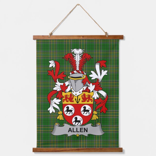 Irish Allen Coat of Arms Family Crest Hanging Tapestry (Front)