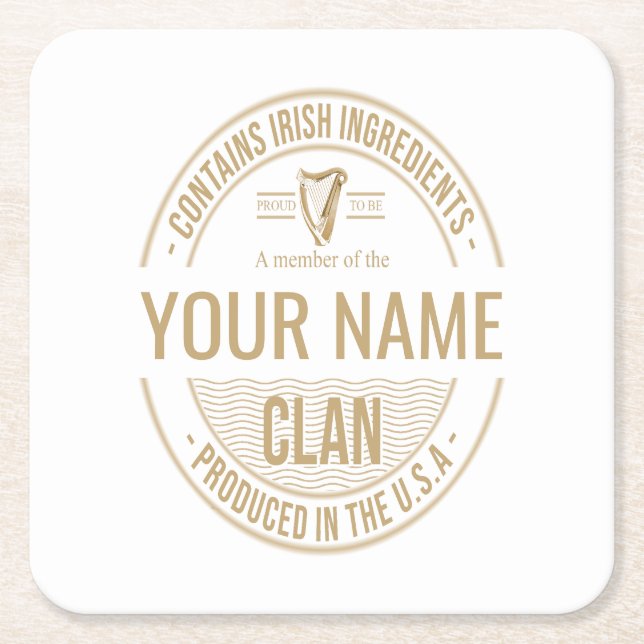 Irish American Custom Family Clan Name Square Paper Coaster (Front)