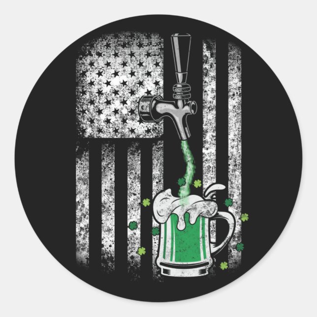 Irish American Flag Beer Shamrock St Patrick's Classic Round Sticker (Front)