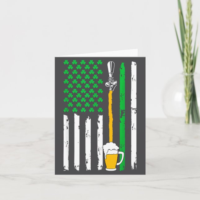 Irish American Flag Beer Shirt St Patricks Day Men Card (Front)
