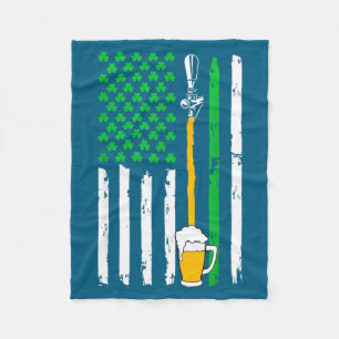 Irish American Flag Beer Shirt St Patricks Day Men Fleece Blanket