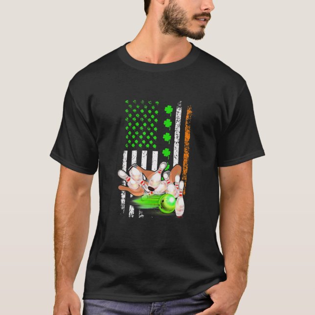 Irish American Flag Bowling Ball St. Patrick's Day T-Shirt (Front)