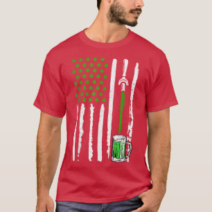 Irish American Flag Draft Beer Shamrock St Patrick T-Shirt