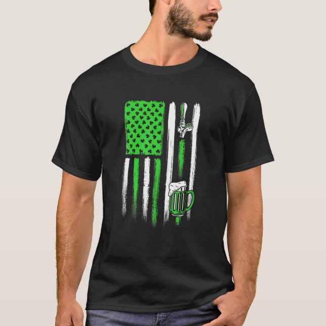 Irish American Flag Draught Beer Shamrock St Patri T-Shirt (Front)