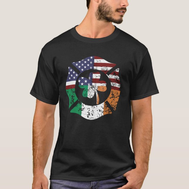 Irish American Flag Firefighter St Patricks Day Sh T-Shirt (Front)