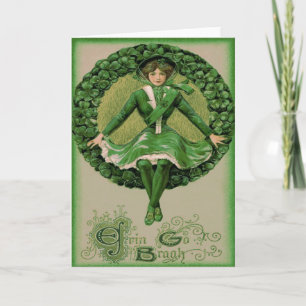 Irish American Flag Harp of Erin Shamrock Card