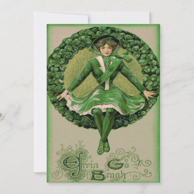 Irish American Flag Harp of Erin Shamrock Invitation (Front)