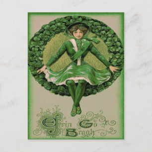 Irish American Flag Harp of Erin Shamrock Postcard