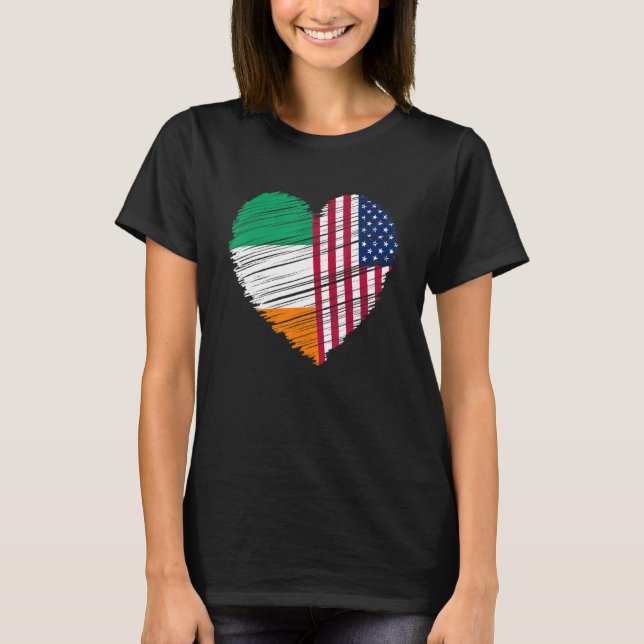 Irish American Flag Heart Dual Citizen Pride T-Shirt (Front)