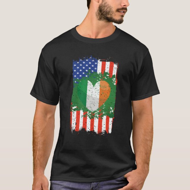 Irish American Flag Heart St Patricks Day Men Wome T-Shirt (Front)