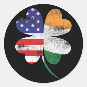 IRISH AMERICAN FLAG Ireland Shamrock St Patricks Classic Round Sticker