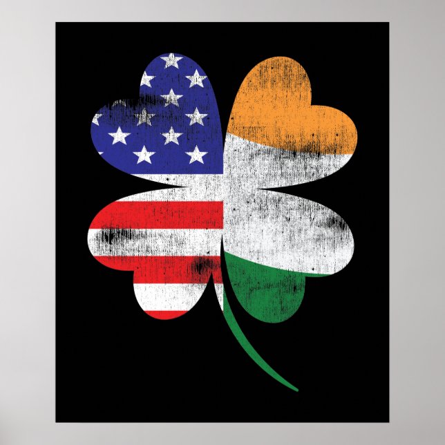 IRISH AMERICAN FLAG Ireland Shamrock St Patricks D Poster (Front)