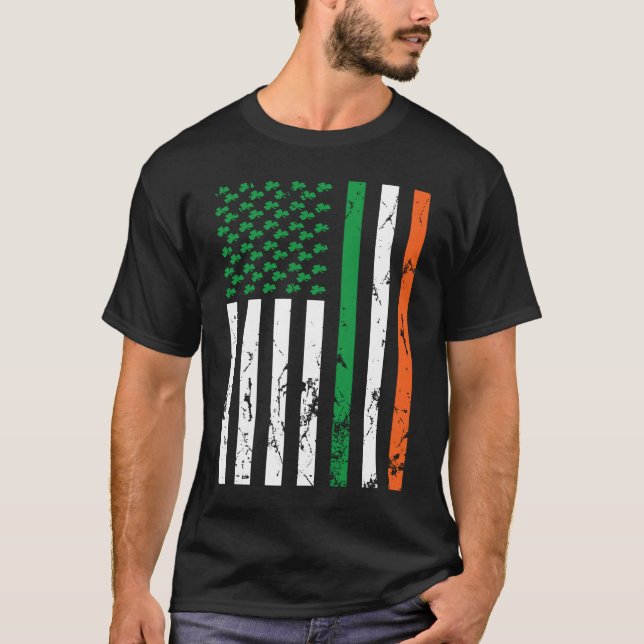 Irish American Flag Ireland St Patrick's Day Funny T-Shirt (Front)