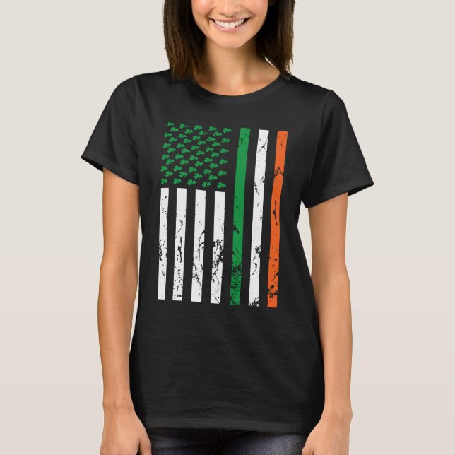 Irish American Flag Ireland St Patrick's Day Funny T-Shirt (Front)