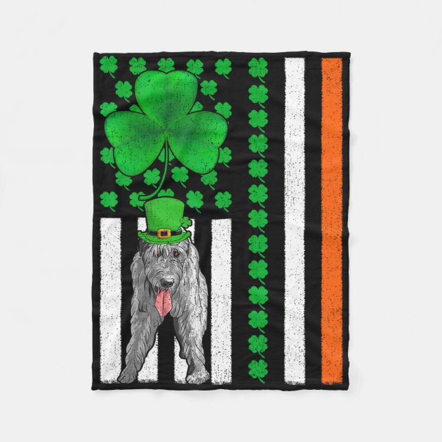 Irish American Flag Irish Wolfhound Dog St Patrick Fleece Blanket (Front)