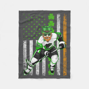 Irish American Flag Lucky Hockey St. Patrick's Day Fleece Blanket