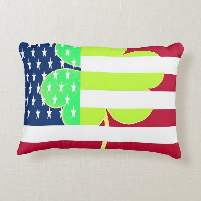 Irish American Flag Shamrock Clover St. Patrick Decorative Cushion (Back)