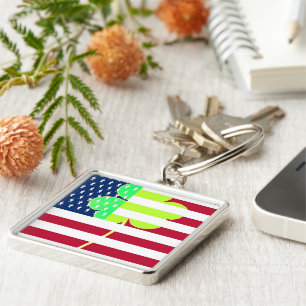 Irish American Flag Shamrock Clover St. Patrick Key Ring