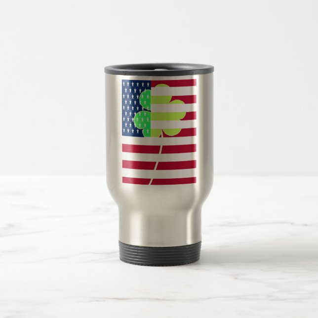 Irish American Flag Shamrock Clover St. Patrick Travel Mug (Center)