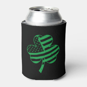 Irish American Flag Shamrock For Can Cooler
