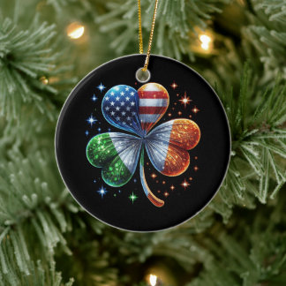 Irish American Flag ST PATRICKS DAY Ceramic Tree Decoration