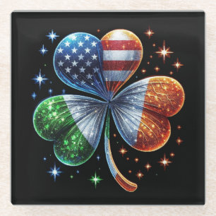 Irish American Flag ST PATRICKS DAY Glass Coaster