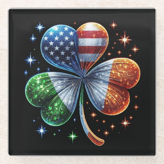 Irish American Flag  ST PATRICKS DAY Glass Coaster (Front)