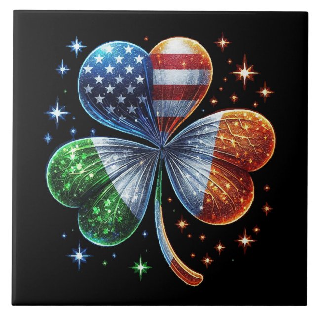 Irish American Flag ST PATRICKS DAY Tile (Front)