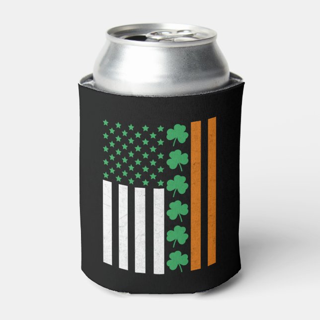 Irish American Flag St Pattys St Patricks Paddys Can Cooler (Can Front)