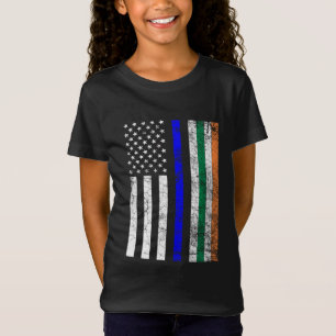 Irish American Flag Thin Blue Line Police St. Patr T-Shirt
