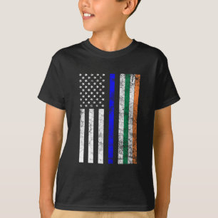 Irish American Flag Thin Blue Line Police St. Patr T-Shirt