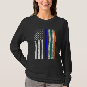 Irish American Flag Thin Blue Line Police St. Patr T-Shirt