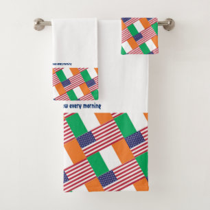 IRISH AMERICAN FLAGS Personalised Scripture WHITE Bath Towel Set