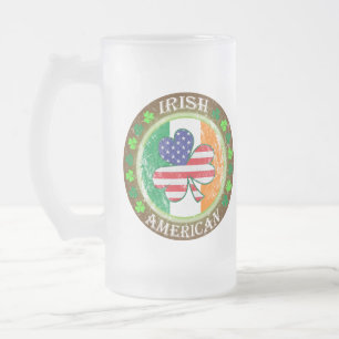 Irish American Frosted Glass Beer Mug